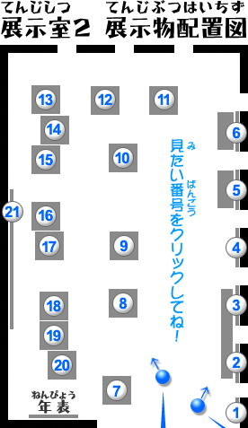 展示室２ 展示物配置図