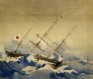 「咸臨丸難航図」 鈴藤勇次郎原画（1938年の初刷り） 木村家所蔵・当館保管