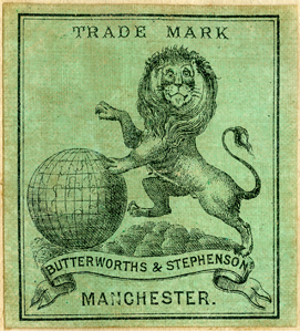 図7　マンチェスター、バターワース＆ステッペンソンのライオンをあしらった金巾商標　「KANAKIM SHIRUSHI」所収　横浜開港資料館蔵