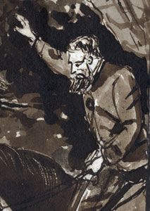 【図２】スミス中尉の描いたリチャードソン　生麦事件を描いた水彩画から　スミス家寄託・横浜開港資料館保管