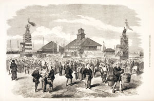 新年の神奈川県庁周辺にくり出された本町の山車　『絵入りロンドンニュース』1872年1月13日号　当館蔵