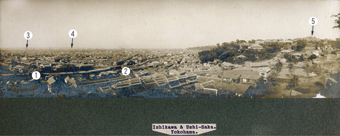 写真１　横浜市街地と牛坂沿いの山手を写したパノラマ写真　当館蔵　岡山洋二氏寄贈