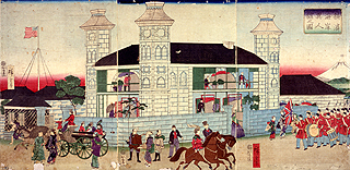 横浜絵に描かれた明治初期のたまくす 3代広重画 明治3(1870)年 当館蔵