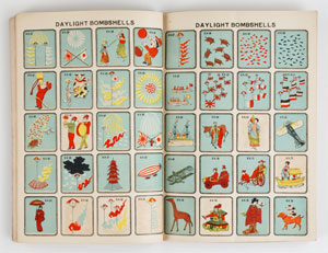 図４ 昼花火図版（⑩の図版）　左頁の下から２段、左から３番目に五重塔の図が見られる　（小野氏寄託）