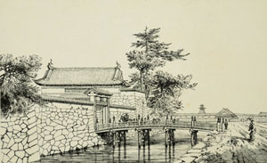 ②江戸城の城壁と城門　『オイレンブルク日本遠征記』口絵より　当館蔵