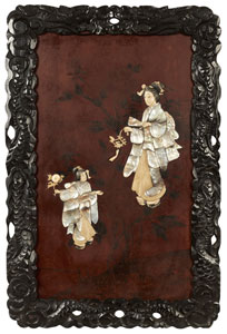 横浜芝山漆器　母子人物図　飾額　明治時代　金子皓彦氏蔵