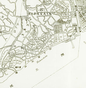 図１　横浜市全図（部分）1912年　石野瑛著『横浜』付図　当館蔵