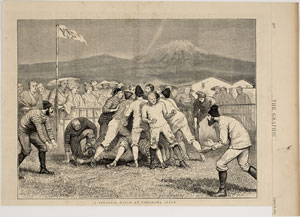 「日本の横浜でおこなわれたフットボールの試合」　『ザ・グラフィック』The Graphic 1874（明治７）年４月18日号掲載　当館蔵